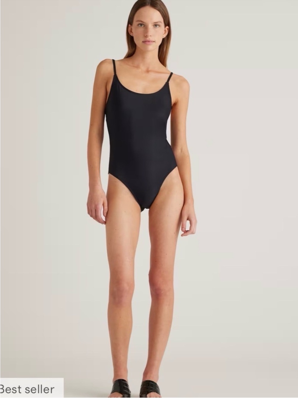 NWT Quince Italian Cami One-Piece Swimsuit black medium